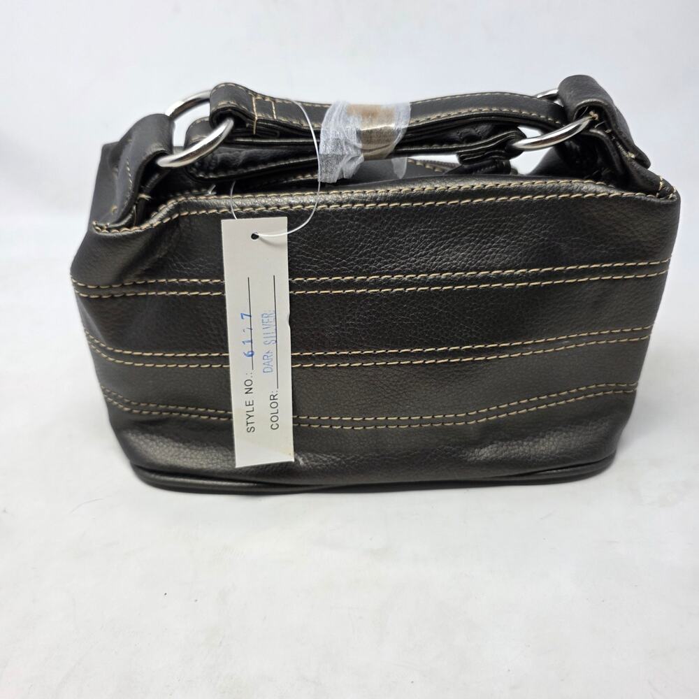 JC Fashion Black Faux Leather Shoulder Bag Contrast Stitch Adjustable Strap
